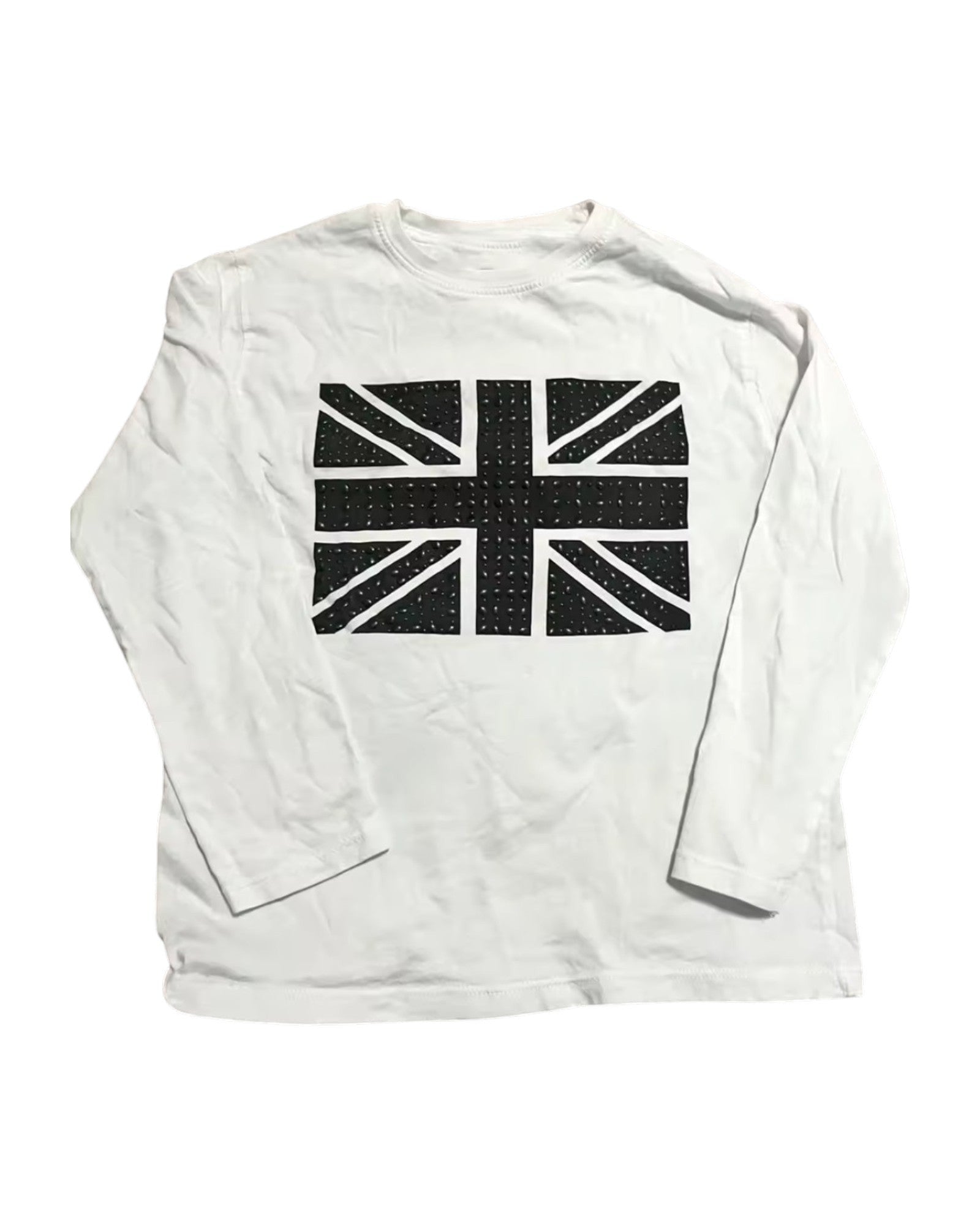 Camiseta blanca de manga larga de algodón de Estudio Mora con estampado de la Union Jack en negro.