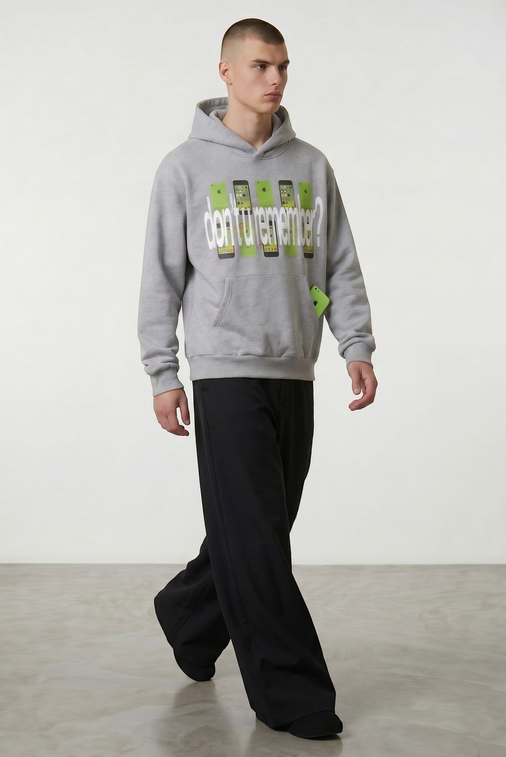 Sudadera gris de algodón de Estudio Mora con estampado gráfico de teléfonos móviles y texto "don't u remember?"