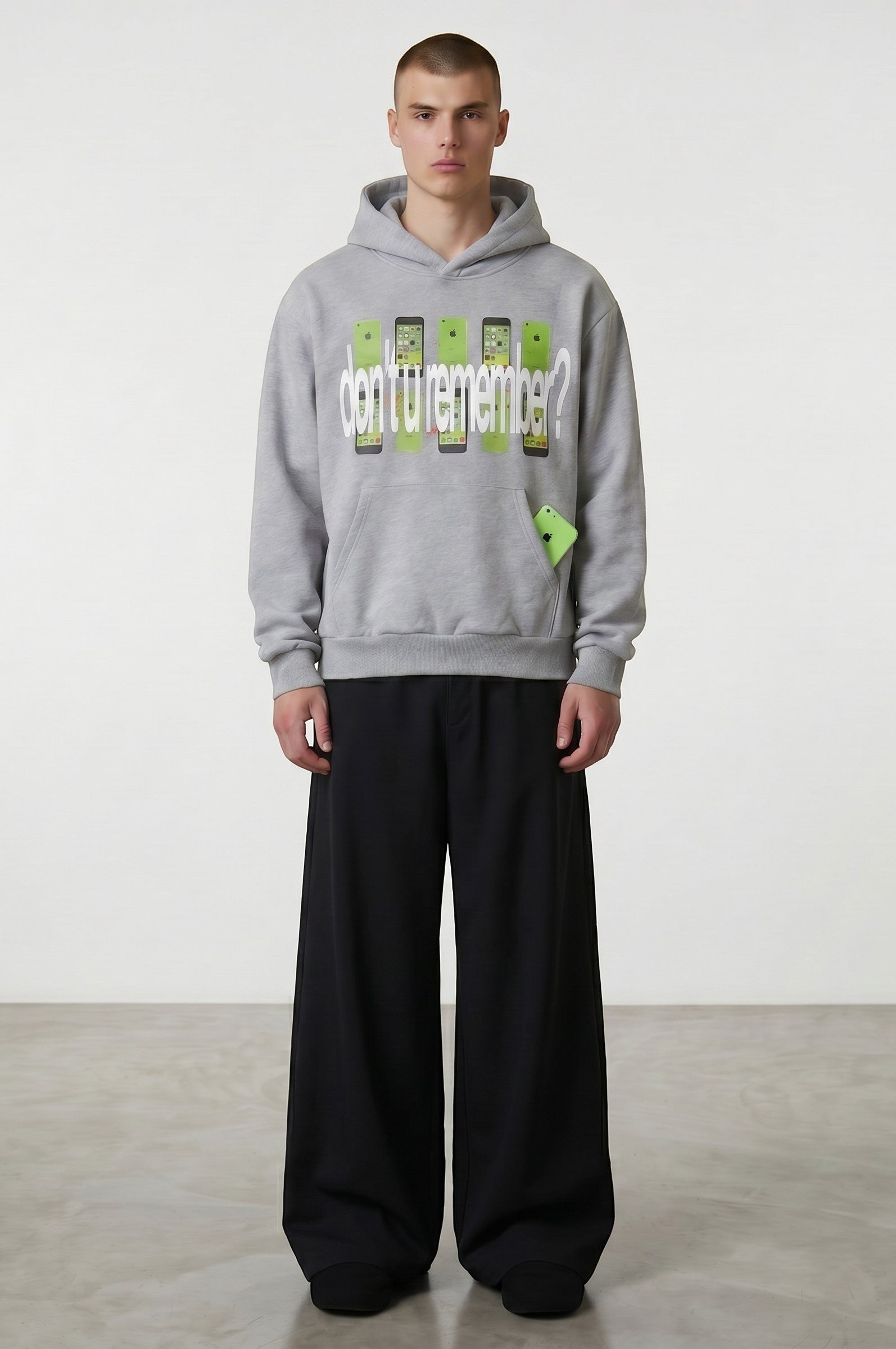 Sudadera gris de algodón de Estudio Mora con estampado gráfico de teléfonos móviles y texto "don't u remember?"