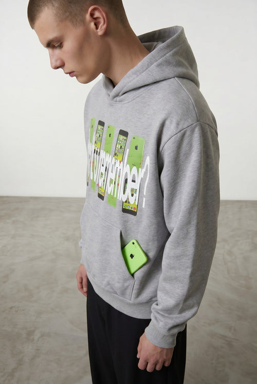 Sudadera gris de algodón de Estudio Mora con estampado gráfico de teléfonos móviles y texto "Don't u remember?"